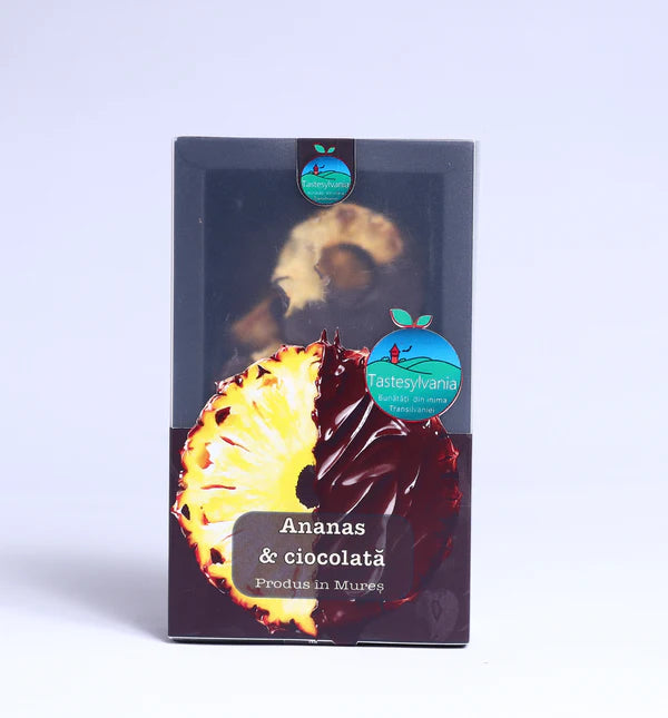 Ananas în Ciocolată Belgiană 70,5% Cacao, Gustare Rafinată cu Ciocolată Premium și Fructe Exotice 150g